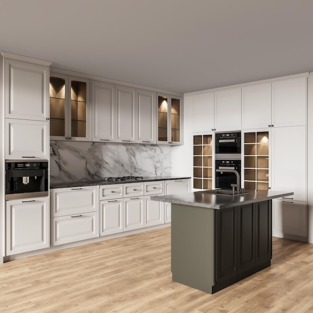 Rendering 3D Ispirazione per il design degli interni della cucina moderna