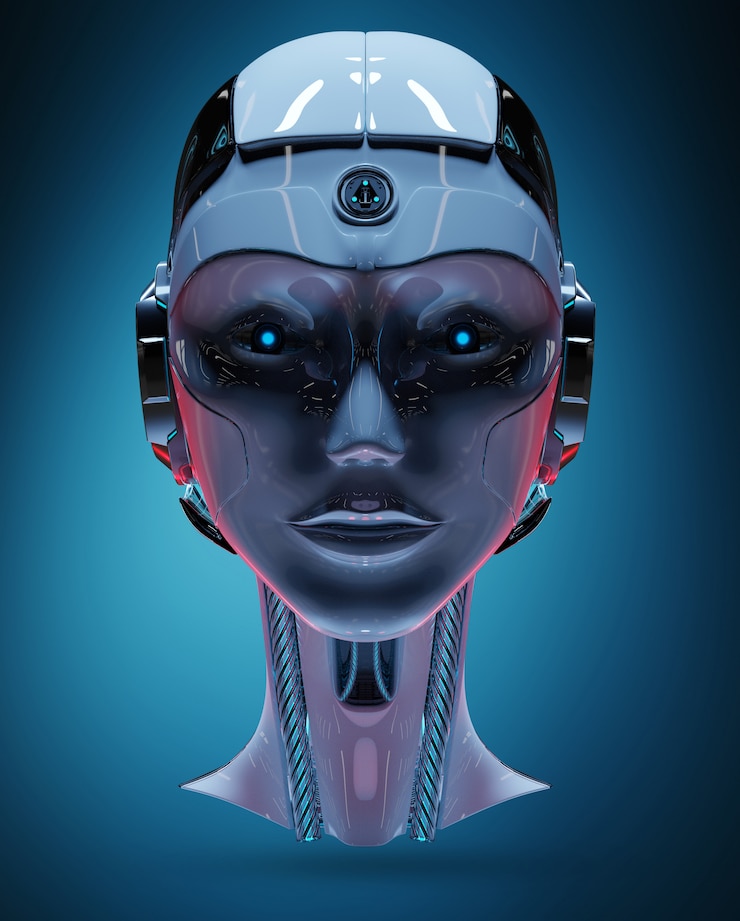 Photo rendering 3d kecerdasan buatan kepala cyborg