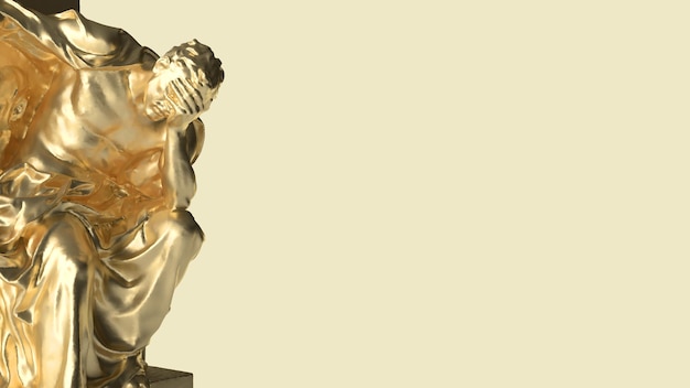 rendering 3d l'uomo in lutto appoggiò la testa con la mano sul monumento d'oro