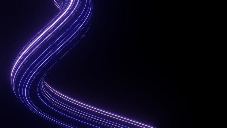 Rendering 3D linea di movimento di velocità e potenza o scie luminose Luce ad alta velocità con raggio di movimento della curva Tecnologia 5G Sfondo veloce e futuristico Sfocatura movimento astratta