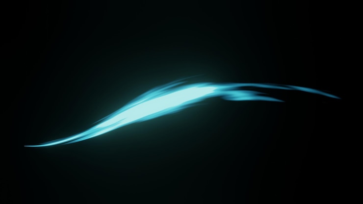 Rendering 3D linea di movimento di velocità e potenza o scie luminose Luce ad alta velocità con raggio di movimento della curva Tecnologia 5G Sfondo veloce e futuristico Sfocatura movimento astratta