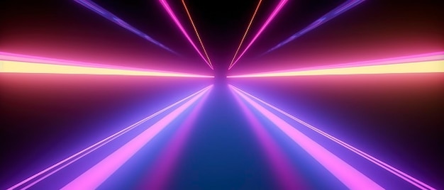 Rendering 3D linee di neon rosa blu arrotondate che brillano al buio sfondo geometrico minimalista astratto spettro ultravioletto spazio informatico carta da parati futuristica generare ai