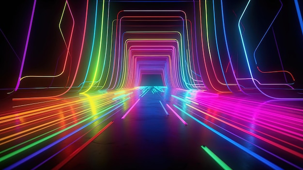 rendering 3d linee incandescenti luci al neon sfondo psichedelico astratto Ai generativo