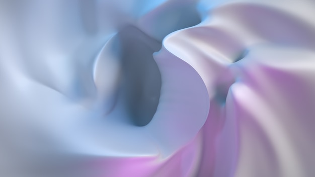 Rendering 3d liscio ed elegante della superficie ondulata del fluido. Luce luminosa. Colori blu e viola.