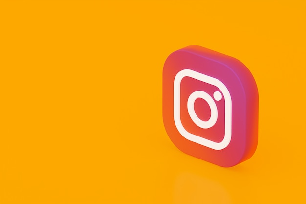 Rendering 3d logo applicazione Instagram su sfondo giallo