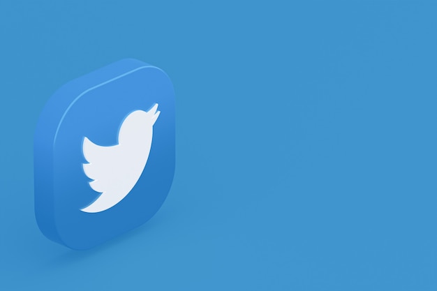 Rendering 3d logo applicazione Twitter su sfondo blu