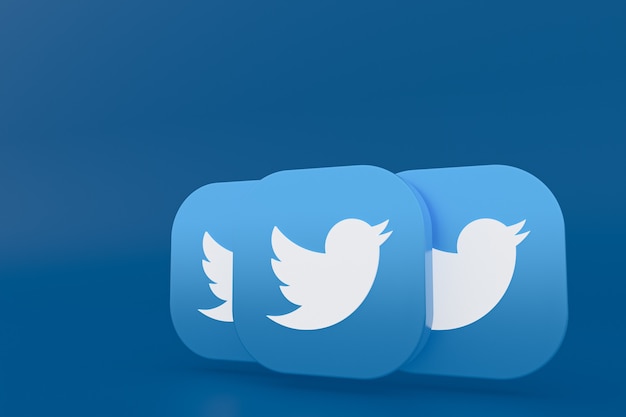 Rendering 3d logo applicazione Twitter su sfondo blu