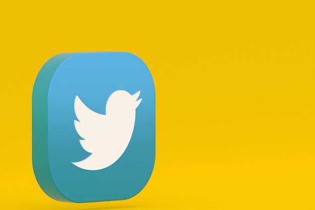 Rendering 3d logo applicazione Twitter su sfondo giallo