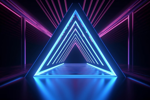 rendering 3D luce al neon contro un tunnel buio Bagliore laser