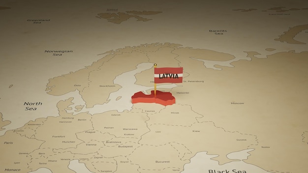 Rendering 3D Mappa della Lettonia per celebrare il giorno dell'indipendenza