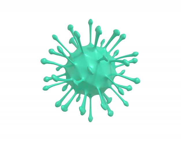 Rendering 3D minimalista cartoon green virus al microscopio, batterio infezione da coronavirus 2019-nCoV