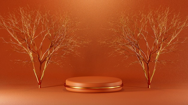 rendering 3d Mockup podio e rami di albero secco scena Immagini Sfondo astratto