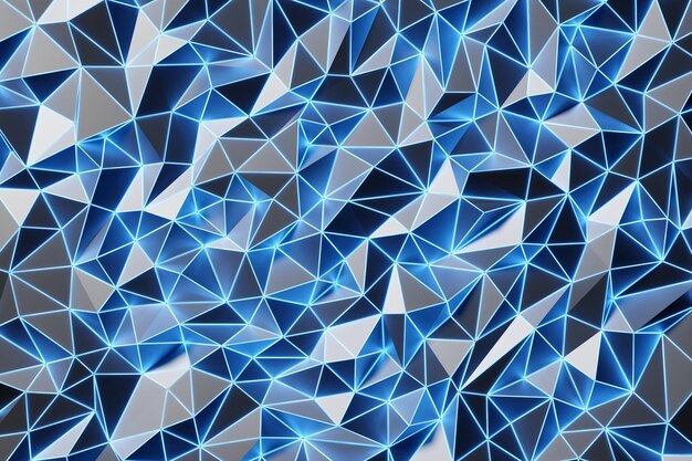 Rendering 3D Modello blu di triangoli di forme diverse Modello minimalista di forme semplici simili alle cime delle montagne Struttura simmetrica creativa brillante