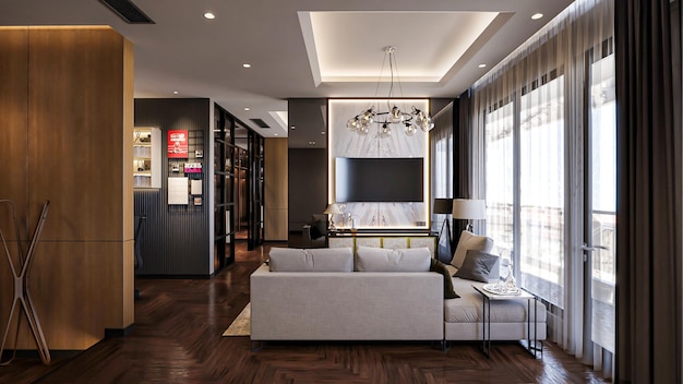 Rendering 3D moderno appartamento di lusso interior design