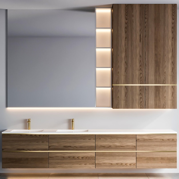 Rendering 3D moderno di lusso lavandino mobili da bagno interior design