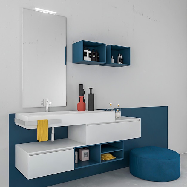 Rendering 3D moderno e minimalista per mobili da bagno interior design