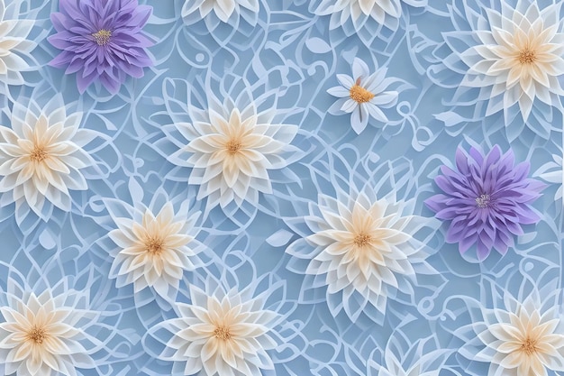 rendering 3d, motivo floreale orizzontale. Fiori di carta recisi astratti isolati