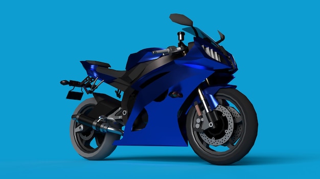 rendering 3D Motocicletta ad alta velocità blu su sfondo blu