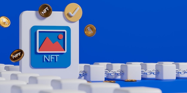 Rendering 3d NFT o token non fungibile e tecnologia blockchain