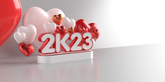 Rendering 3D Numero di 2023 colori del nuovo anno rosso, bianco