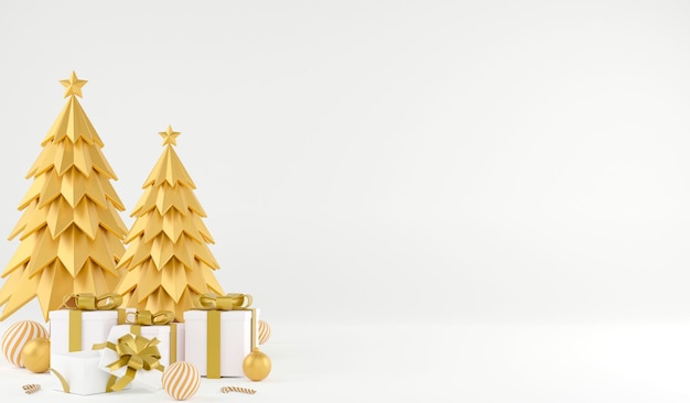 Rendering 3D ornamenti natalizi e spazio per copia spazio su sfondo bianco illustrazione 3d concetto di natale