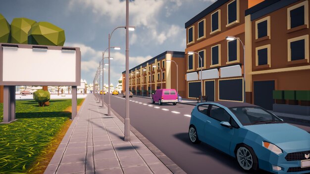 Rendering 3D Paesaggio della strada della città vecchia creato con computer low poly