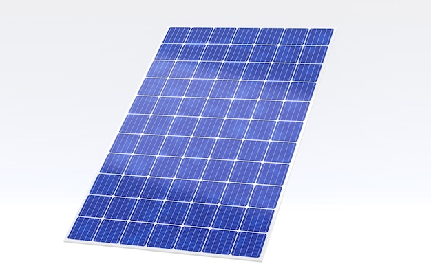 Rendering 3D Pannello solare isolato su sfondo bianco, cella fotovoltaica genera elettricità, energia verde e concetto rinnovabile