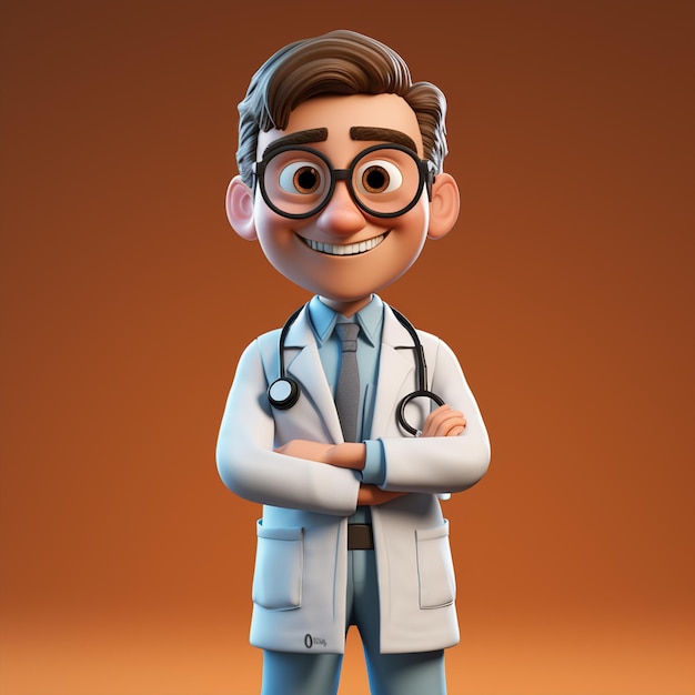 rendering 3d Personaggio dei cartoni animati del medico umano