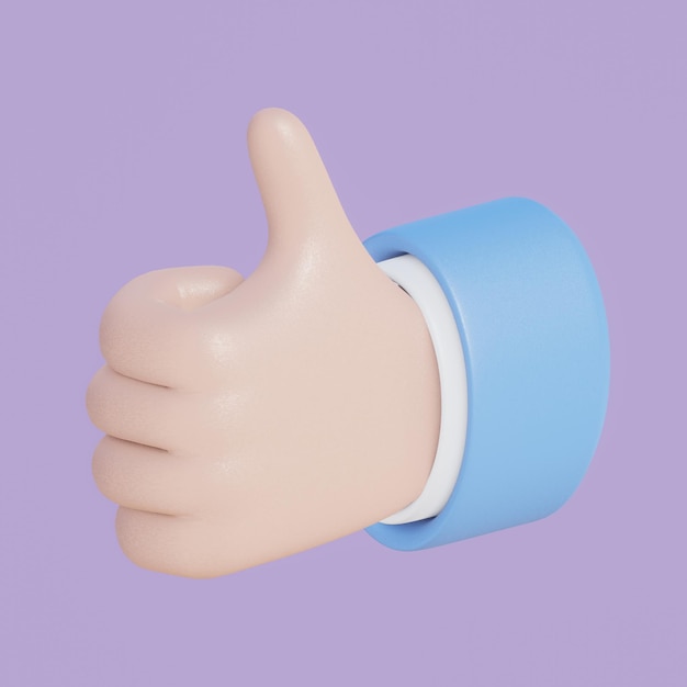 rendering 3D personaggio dei cartoni animati uomo d'affari mano pollice in su Come gesto Come segno mano posa Illustrazione 3D Rendering 3D Concetto di approvazione professionale