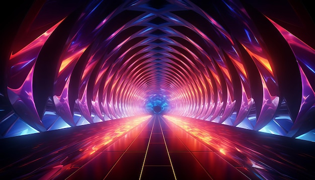 rendering 3d portale a forma di neon ultravioletto linee incandescenti tunnel realtà virtuale sfondo astratto