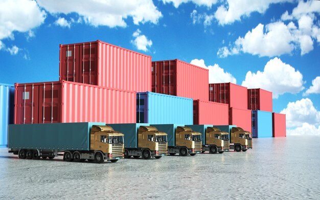 Rendering 3D Porto industriale e container