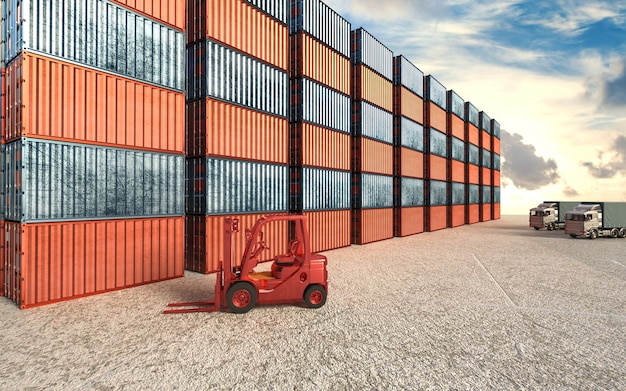 Rendering 3D Porto industriale e container