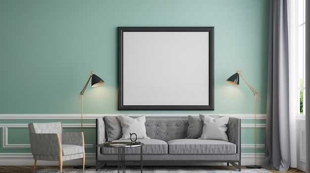 Rendering 3d primo piano del divano in pelle bown nel moderno soggiorno minimalista Generativo ai