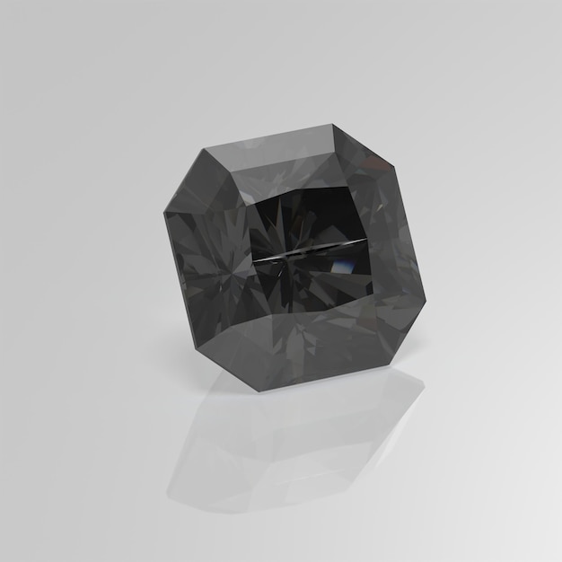 Rendering 3D quadrato radiante di pietre preziose di diamante nero