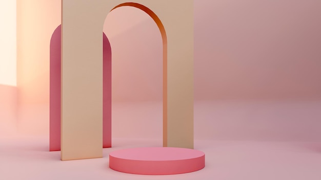 Rendering 3D Rappresentazione 3D repodium prodotto stand mock up su uno sfondo rosa texture di sfondo