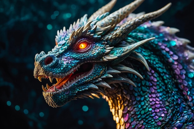 Rendering 3D realistico del drago fantastico