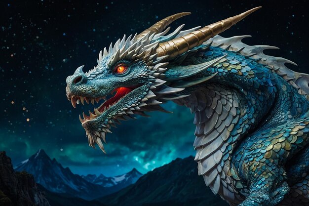 Rendering 3D realistico del drago fantastico