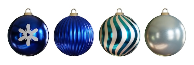 rendering 3d realistico sfera di natale blu e argento isolare su sfondo bianco