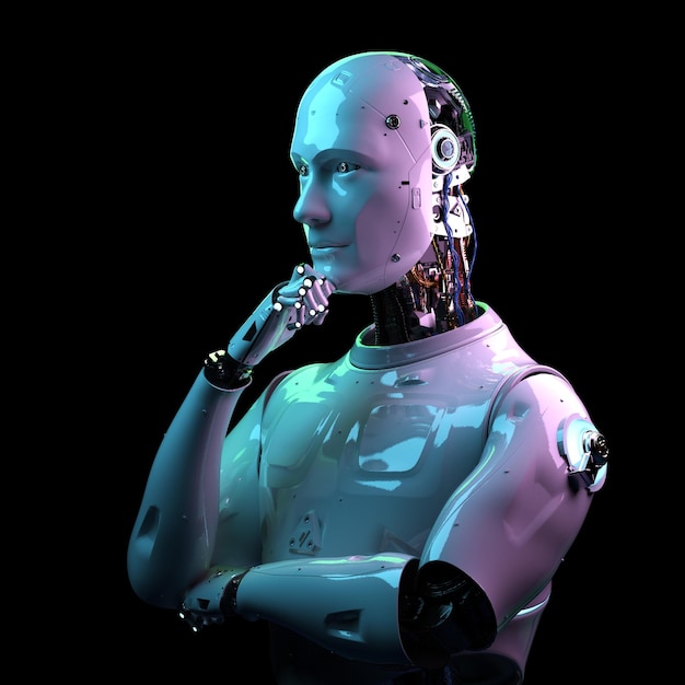 Rendering 3D robot AI menghitung atau menganalisis