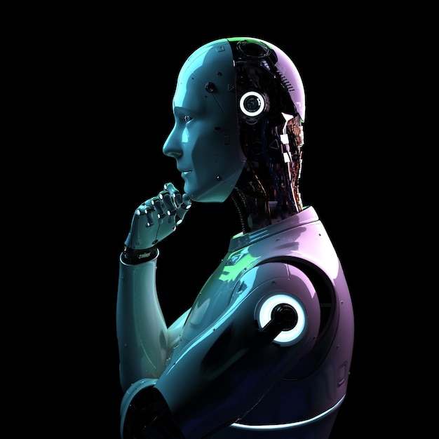 Rendering 3D robot AI menghitung atau menganalisis