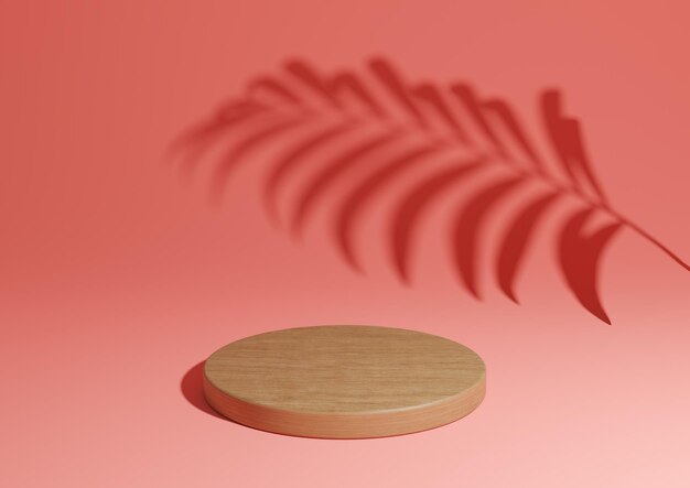 Rendering 3D rosa composizione di visualizzazione del prodotto naturale con podio in legno o foglia di supporto sullo sfondo