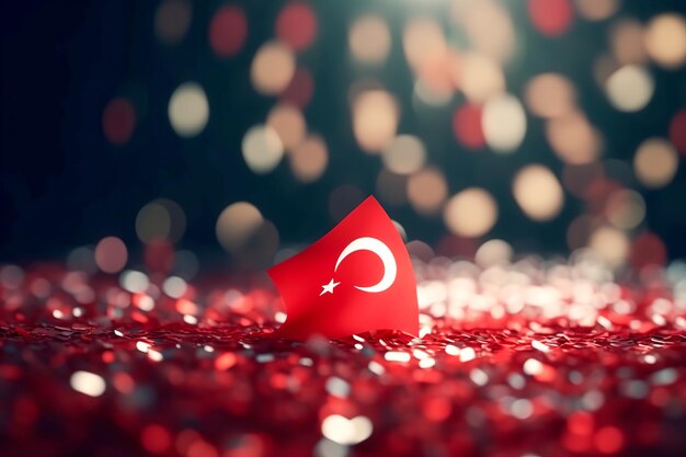 Rendering 3D rosso e bianco Bandiera della Turchia minimalista sfondo bokeh con simbolo minimalista IA generativa