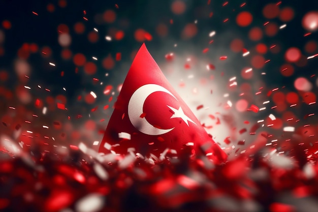 Rendering 3D rosso e bianco Bandiera della Turchia minimalista sfondo bokeh con simbolo minimalista IA generativa