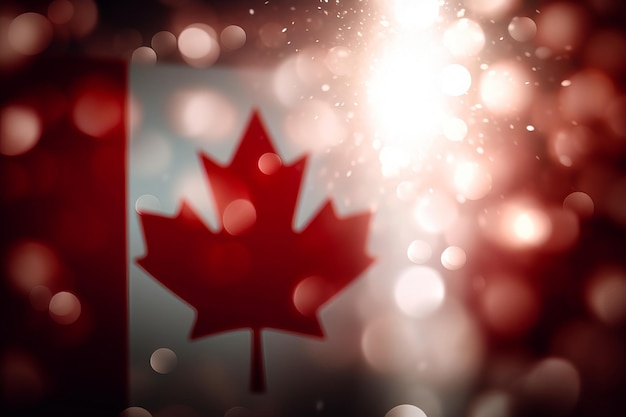 Rendering 3D rosso e bianco Bandiera minimalista del Canada sfondo bokeh con simbolo minimalista IA generativa