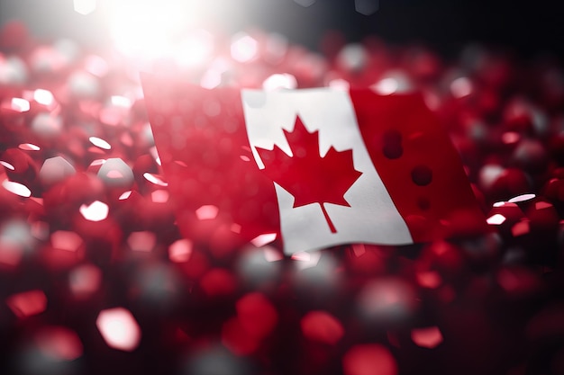 Rendering 3D rosso e bianco Bandiera minimalista del Canada sfondo bokeh con simbolo minimalista IA generativa