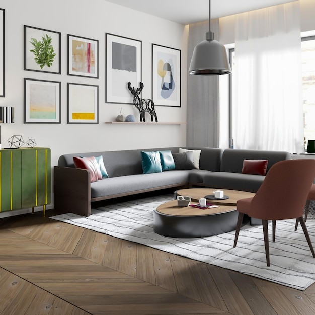 Rendering 3d scandinavo con interni cucina