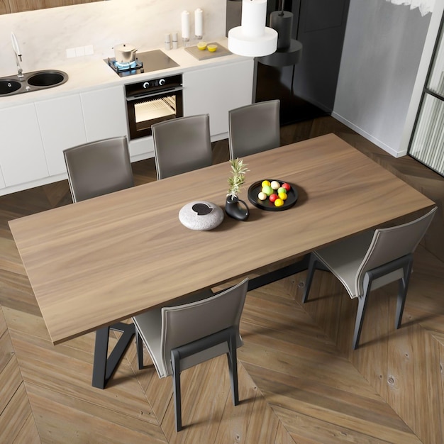 Rendering 3d scandinavo con interni cucina