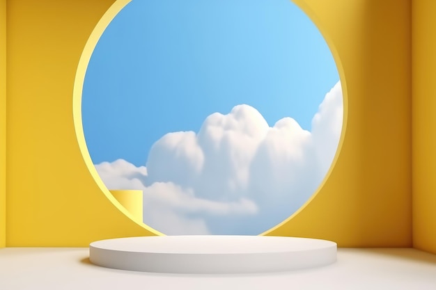 rendering 3d sfondo astratto con cielo blu all'interno della finestra muro giallo AI