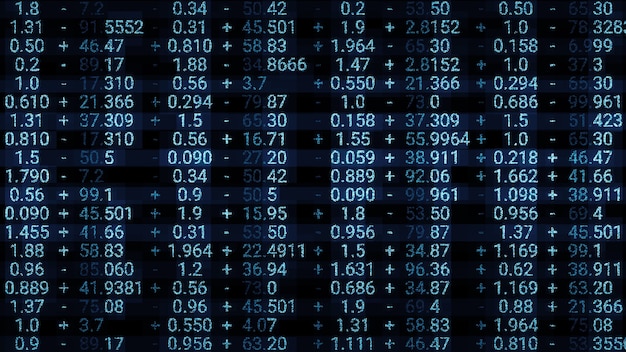 Rendering 3D sfondo astratto con cifre del mercato azionario. Concetto finanziario. Dati di borsa in mostra.