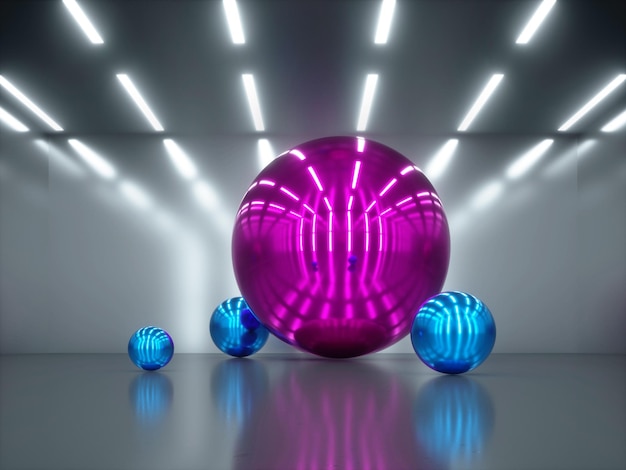 rendering 3d sfondo astratto sfere metalliche lucide con riflessi di luce